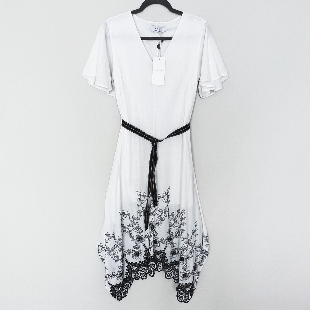 $199 KAOS Made in Italy Cotton Maxi Dress White Black Summer Embroidered 6US